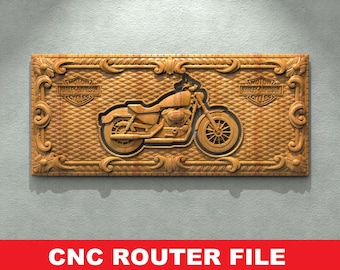 Chopper Panno STL Model CNC Router Engraver Artcam Aspire CNC files Wood Art Wall Decor VCarve Relief Cut3d