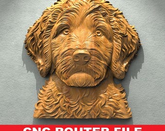 CNC Router File Dog Portrait STL - Labradoodle Relief Carving Model Wood Art Wall Decor Aspire VCarve Cut3d