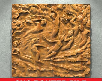 Mythological Nymphs 3D Relief STL – Wall Art Panel for CNC Router, Wood Carving Model, Ready-to-Cut File VCarve Relief Cut3d