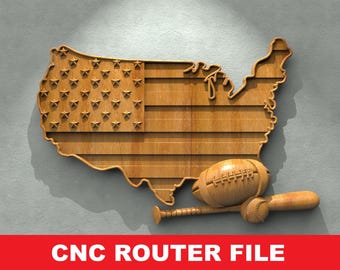 Baseball And Usa Map STL Model CNC Router Engraver Artcam Aspire CNC files Wood Art Wall Decor VCarve Relief Cut3d