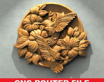 Cnc Router Files, Birds and Flowers Stl File For Wood, 3D Bas Relief Files, Wall Panel Files