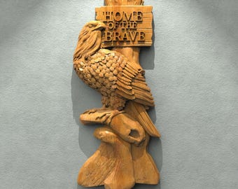 Eagle Home Of Brave STL File CNC Router Engraver, 3D Relief File Artcam Aspire CNC files Wood Art Wall Decor VCarve Relief Cut3d
