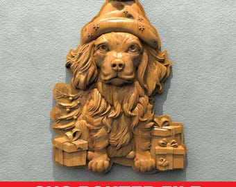 Christmas Dog, Noel STL File CNC Router Engraver, 3D Relief File Artcam Aspire CNC files Wood Art Wall Decor VCarve Relief Cut3d