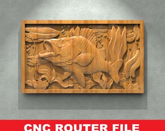 Fish STL File CNC Router Engraver, 3D Relief File Artcam Aspire CNC files Wood Art Wall Decor VCarve Relief Cut3d