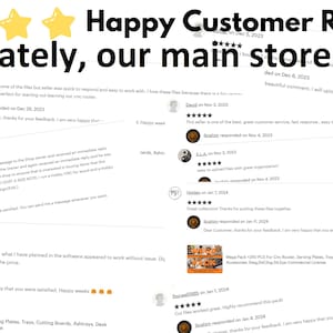 May include: Image displaying customer reviews with five-star ratings. Text at the top reads "Happy Customer Reviews." The text "Unfortunately, our main store is closed" is also visible. Reviews include dates and customer names.