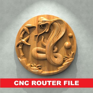 Cobra Snake Wall STL File CNC Router Engraver, 3D Relief File Artcam Aspire CNC files Wood Art Wall Decor VCarve Relief Cut3d