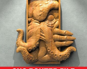 Cthulhu 3D STL Model for CNC Router Kraken Octopus Monster Relief Wood Carving Mythical Sea Creature Dark Fantasy Wall Decor Digital File