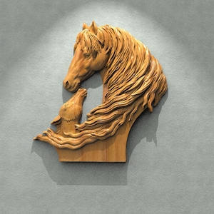 2 Horses Wall STL File CNC Router Engraver, 3D Relief File Artcam Aspire CNC files Wood Art Wall Decor VCarve Relief Cut3d