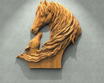 File STL per router CNC con 2 cavalli, file di rilievo 3D, file CNC Artcam Aspire, decorazioni murali in legno, VCarve Relief Cut3d