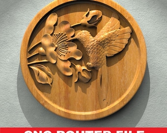 Cnc Router Files, Bird and Flowers Stl File For Wood, 3D Bas Relief Files, Wall Panel Files