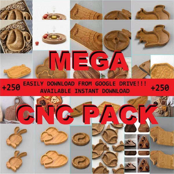 Pliki routera Cnc Mega pakiet 250 plików cięcia Cnc do routera Cnc, DXF, Dwg, Eps, Stl, Svg, router Cnc, wycinarka laserowa, grawer