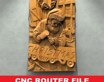 Christmas Santa Claus, Noel STL File CNC Router Engraver, 3D Relief File Artcam Aspire CNC files Wood Art Wall Decor VCarve Relief Cut3d