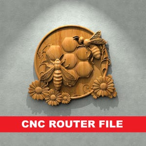 Bee STL File CNC Router Engraver, 3D Relief File Artcam Aspire CNC files Wood Art Wall Decor VCarve Relief Cut3d