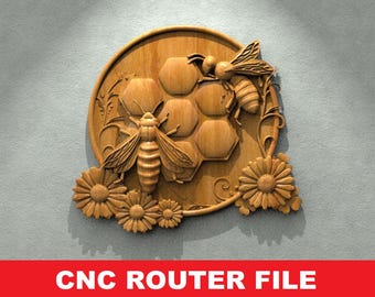 Bee STL File CNC Router Engraver, 3D Relief File Artcam Aspire CNC files Wood Art Wall Decor VCarve Relief Cut3d