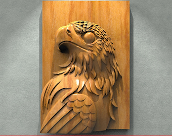 Eagle Head Wall STL File CNC Router Engraver, 3D Relief File Artcam Aspire CNC files Wood Art Wall Decor VCarve Relief Cut3d