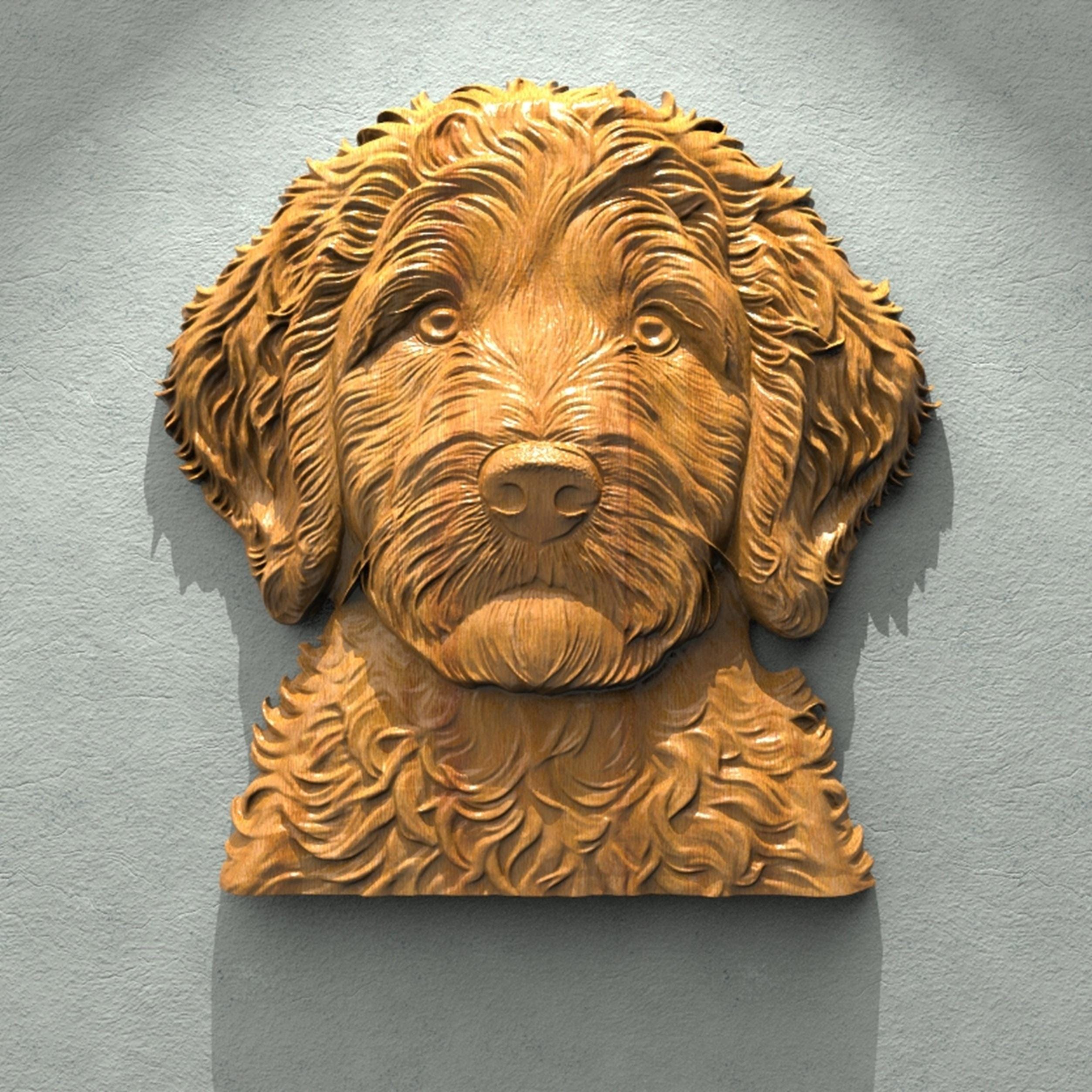 CNC Router File Dog Portrait STL - Labradoodle Relief Carving Model ...