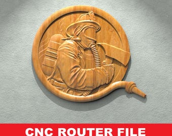 Fire Fighter STL File CNC Router Engraver, 3D Relief File Artcam Aspire CNC files Wood Art Wall Decor VCarve Relief Cut3d