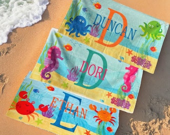 Personalized Beach Towel for Kids / Custom Monogrammed Name Swim Towel / 2024