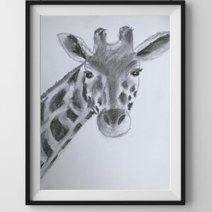 Giraffe Pencil Drawing: Black and White Animal Art (Digital Download)