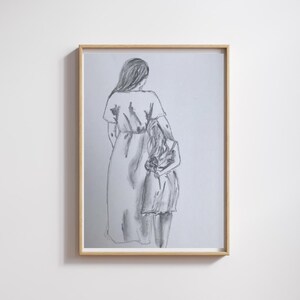 Charcoal Mother and Daughter Drawing – Digital Download | Printable Wall Art | Mother&#39;s Day Gift | Family Wall Decor