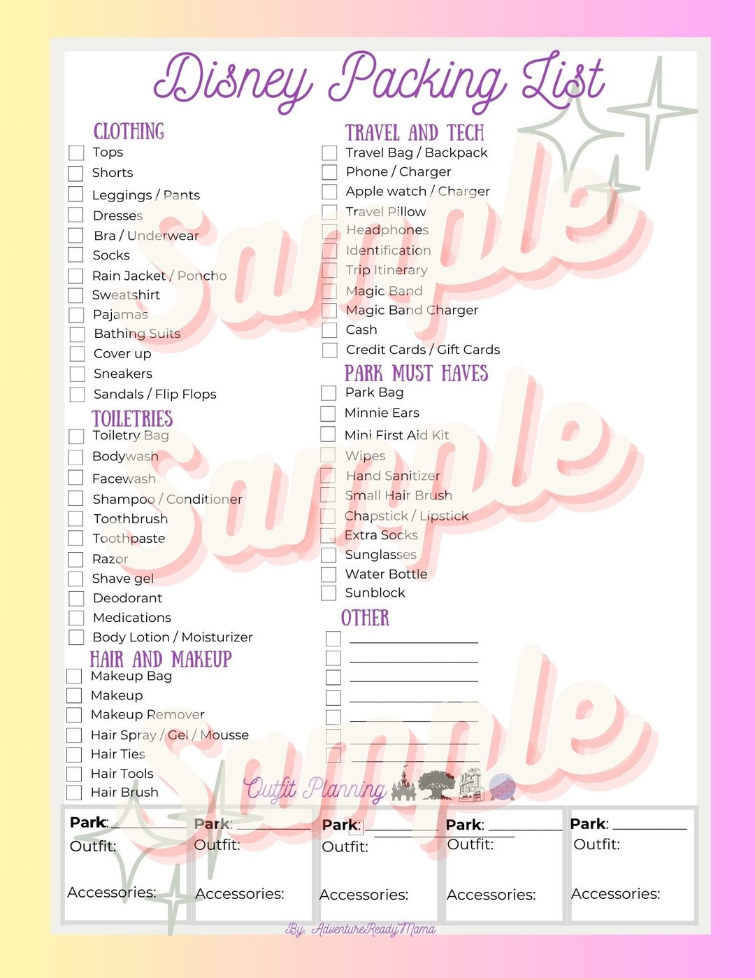 WDW Vacation Packing List and Outfit Planning - Etsy