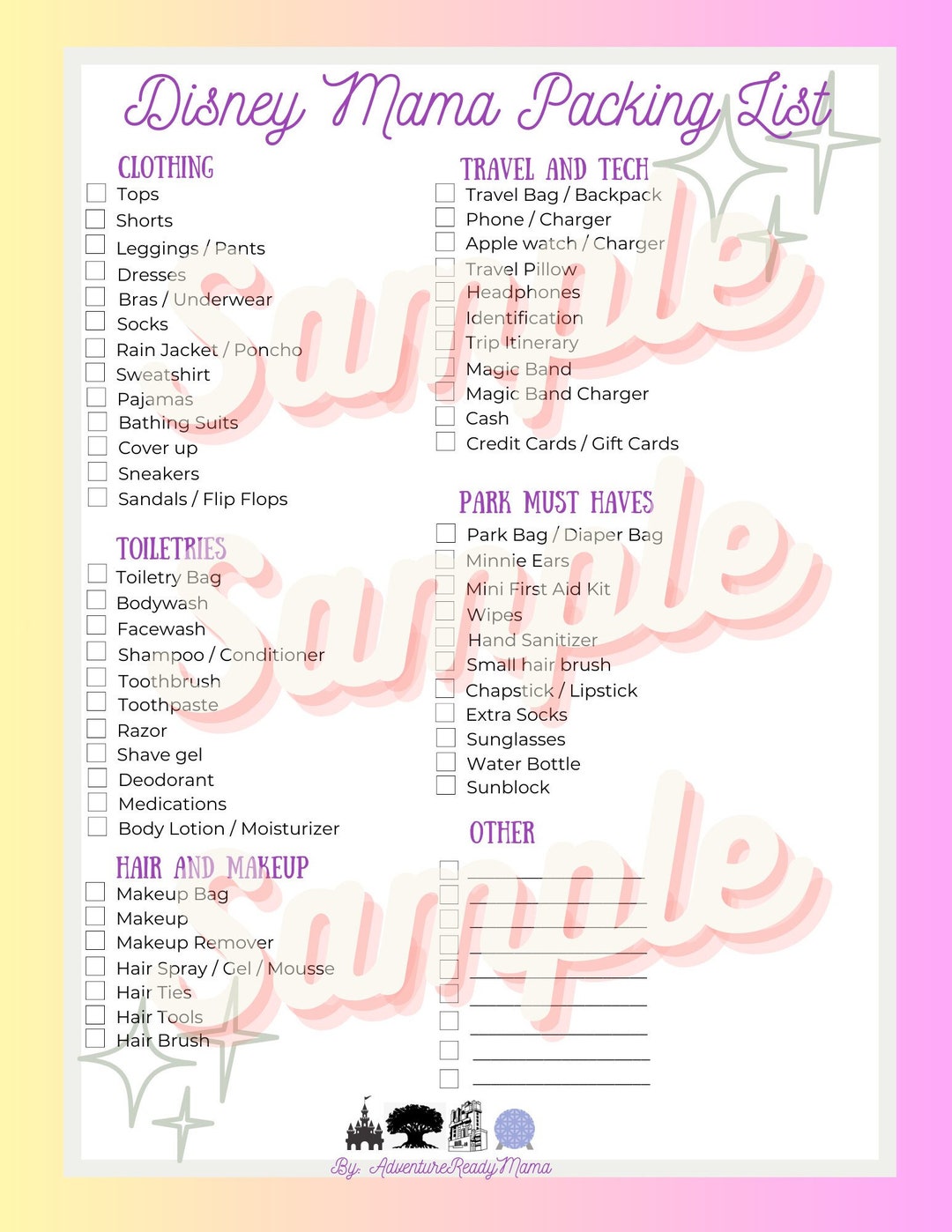 WDW Vacation Mom Packing List - Etsy