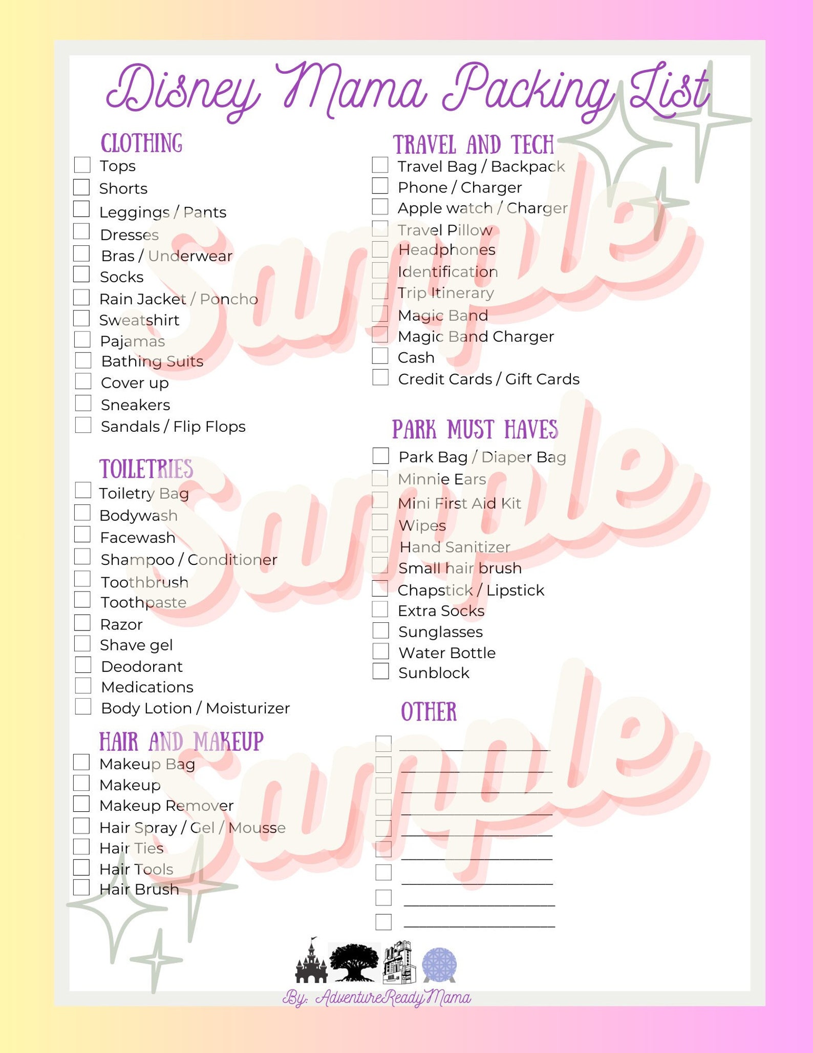 WDW Vacation Mom Packing List - Etsy