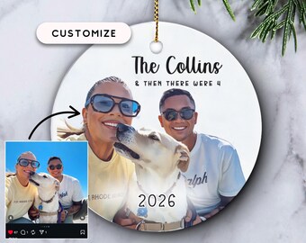 And Then There Were Four Ornament, Watercolor Photo Pregnancy Announcement, Christmas Pregnant, Family of four Christmas, Family of Three