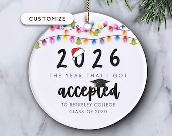 College Acceptance Ornament, College Ornaments, Freshman Ornament, College Students Ornament, New College Student Ornament, First Year Gifts