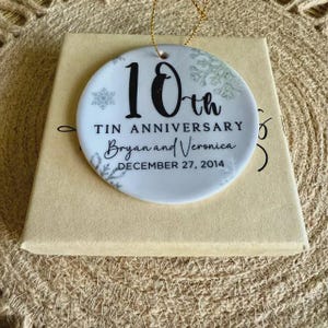 10th Anniversary Ceramic Ornament, Tin Anniversary Ornament, 10 Years Married Wedding Anniversary Gift, 10th Anniversary Present image 6