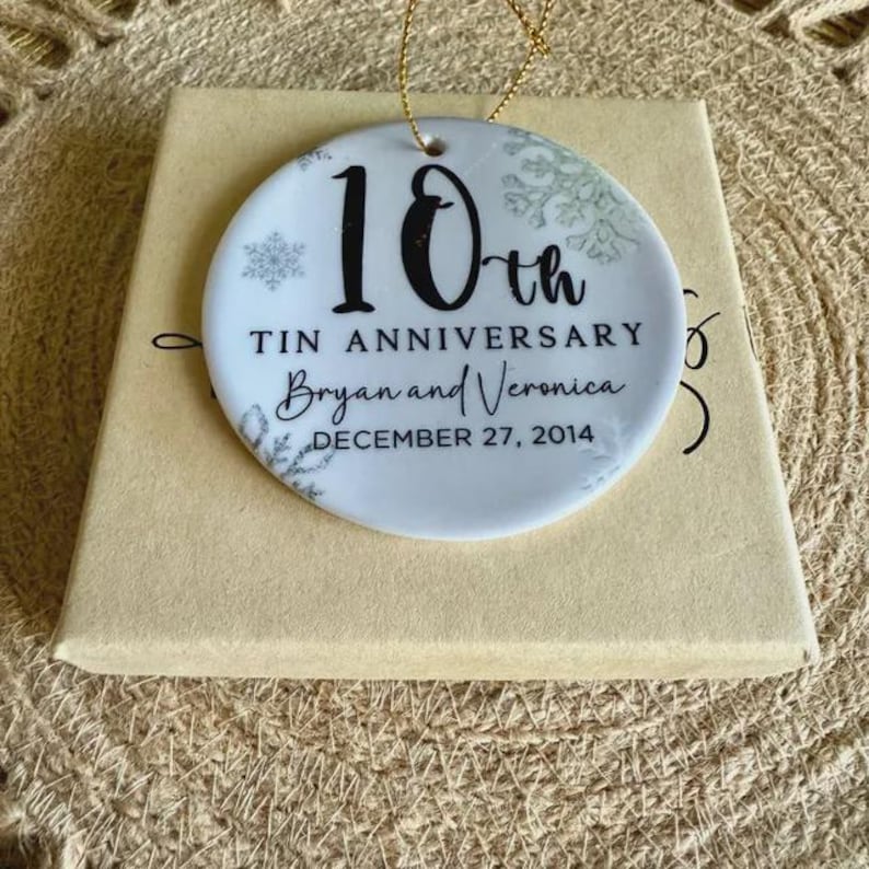 10th Anniversary Ceramic Ornament, Tin Anniversary Ornament, 10 Years Married Wedding Anniversary Gift, 10th Anniversary Present image 6