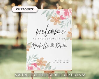 Letrero de ceremonia de rosas, letrero de bienvenida para ceremonia de boda, letrero de bienvenida para ceremonia, letrero de boda en cartón pluma, póster de ceremonia, póster de boda