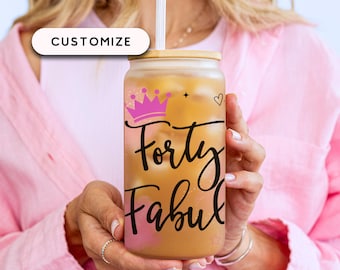 40 and Fabulous Frosted Tumbler : 40th Birthday Gift, Forty Years Frosted Glass Cup