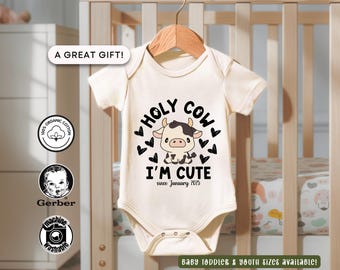 Black and White Cow Onesie®, Holy Cow I’m Cute Bodysuit, Baby Shower Gift, Cute Baby Bodysuit, Newborn Gift, Baby Cow Onesie Unisex onesies®