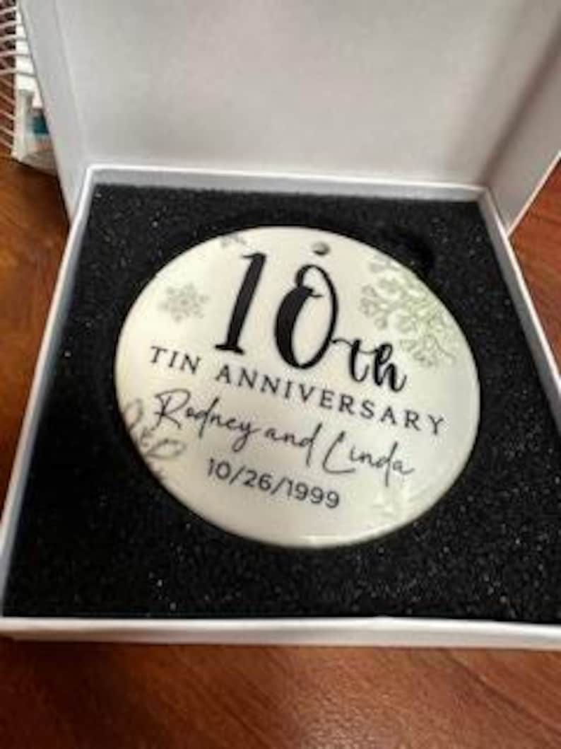 10th Anniversary Ceramic Ornament, Tin Anniversary Ornament, 10 Years Married Wedding Anniversary Gift, 10th Anniversary Present image 16