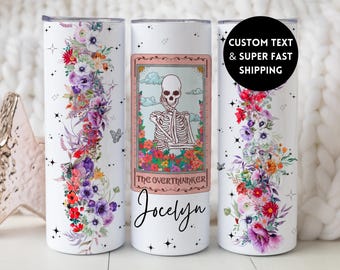 The Overthinker Tarot Card Tumbler, Tarot Lover Gift, Overthinker Skull Tarot Card Cup, Occult Overthinker, Gift for Over Thinker