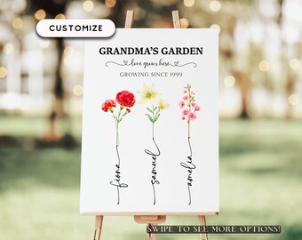 Grandmas Garden Birth Flower, Nanas Garden Sign, Grandmas Garden With Grandchildren, Omas Garden, Birth Flower For Grandma Nanas Garden Gift