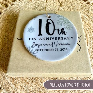 10th Anniversary Ceramic Ornament, Tin Anniversary Ornament, 10 Years Married Wedding Anniversary Gift, 10th Anniversary Present image 11