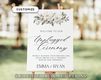 Letrero de ceremonia de peonía, letrero de ceremonia de boda, letrero de ceremonia desconectada, letrero de bienvenida a la ceremonia, letrero de boda en tablero de espuma, póster de ceremonia