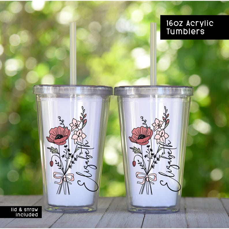 Vaso Birth Flower de 40 oz, taza de viaje Birthflower de 40 oz, no marca Stanley imagen 10