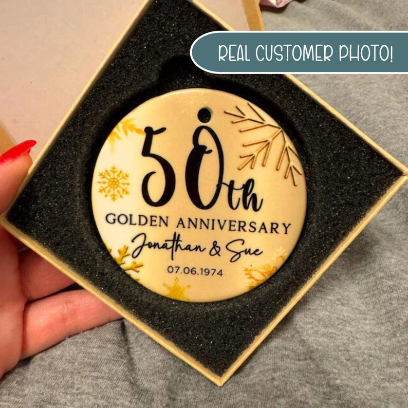 50th Anniversary Ornament, Gold Anniversary Ornament, 50 Years Married Wedding Anniversary Gift, 50th Anniversary Present, Gold Wedding Anni image 11