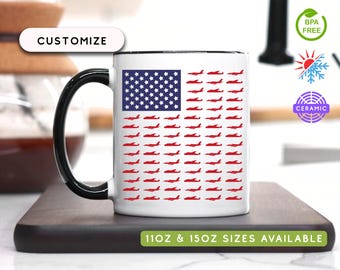 Helicopter American Flag Mug: USA Pilot Coffee Cup, Aviation Lover Gifts, Military Mug
