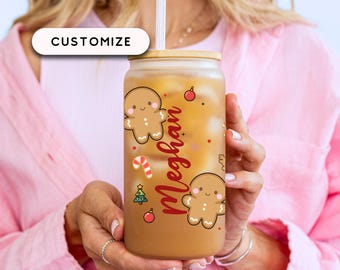Gingerbread Glass Cup, Gingerbread Iced Coffee Cup, Gingerbread Christmas Lover Cup, Gingerbread Christmas Gift, Gingerbread Tumbler Cup