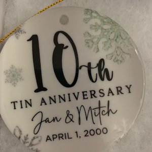 10th Anniversary Ceramic Ornament, Tin Anniversary Ornament, 10 Years Married Wedding Anniversary Gift, 10th Anniversary Present image 15