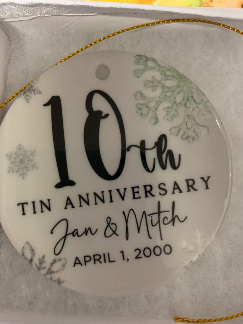 10th Anniversary Ceramic Ornament, Tin Anniversary Ornament, 10 Years Married Wedding Anniversary Gift, 10th Anniversary Present image 15