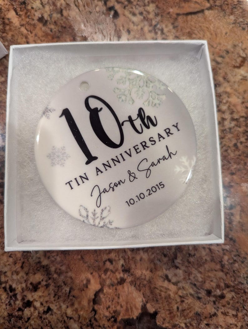 10th Anniversary Ceramic Ornament, Tin Anniversary Ornament, 10 Years Married Wedding Anniversary Gift, 10th Anniversary Present image 13