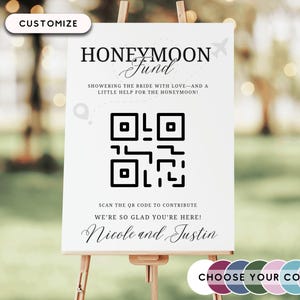 Honeymoon Fund Bridal Shower Sign, Honeymoon Fund Sign with QR Code, Honeymoon Fund Poster, Honeymoon Fund Wood Frame, Bridal Shower Poster