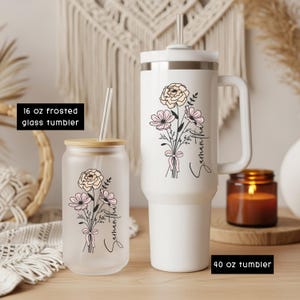 Vaso Birth Flower de 40 oz, taza de viaje Birthflower de 40 oz, no marca Stanley imagen 6