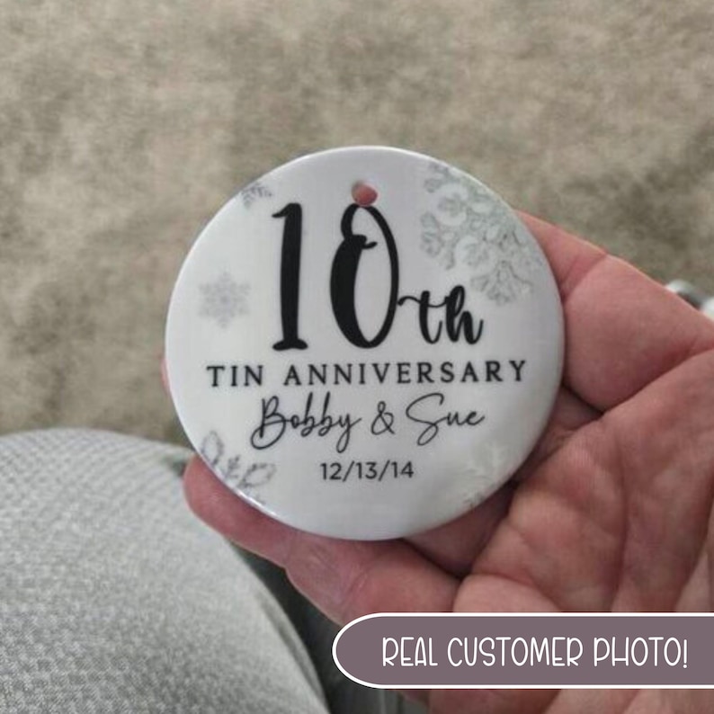 10th Anniversary Ceramic Ornament, Tin Anniversary Ornament, 10 Years Married Wedding Anniversary Gift, 10th Anniversary Present image 14
