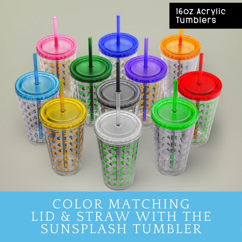 Puede incluir: Colecci&oacute;n de vasos acr&iacute;licos de 473 ml con tapas y pajitas a juego. Los vasos tienen un cuerpo transparente con un dise&ntilde;o estampado y est&aacute;n disponibles en varios colores, como rosa, azul, verde, amarillo y naranja.